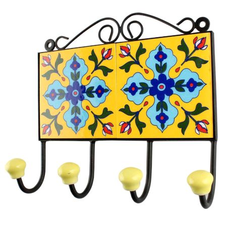 Navy Blue Tiny Flower Ceramic Tiles Hook